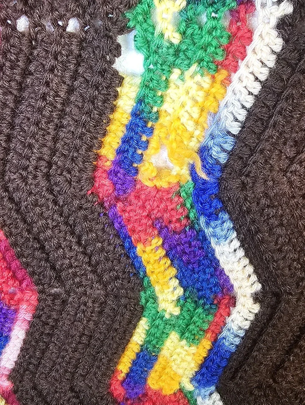 Handmade Crochet Rainbow Ripple Lap Blanket 32x66 Brown Afghan Throw